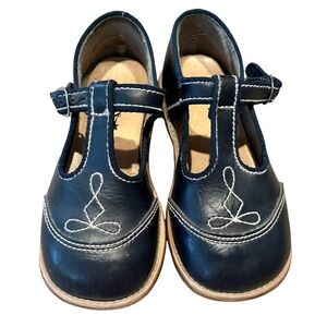 T-Strap Navy Toddler Embroidered Shoes size 10